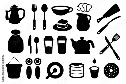 A fun minimalist line art bundle featuring breakfast-making essentials. Perfect for café menus, recipe books, kitchenware catalogs, and food blogs with a bright, happy mood.