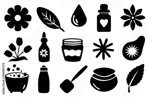A refreshing collection of minimalist line art icons inspired by nature, perfect for eco-friendly beauty branding, herbal skincare packaging, and wellness blog illustrations.