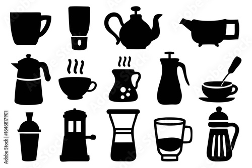 A clean minimalist line art bundle showcasing coffee and tea-making essentials. Perfect for café branding, drink menu designs, tea packaging, and coffee shop merchandise with a warm, inviting style.