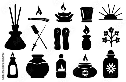 Soothing set of minimalist icons for relaxation products, perfect for spa branding, holistic wellness, and lifestyle blogs.