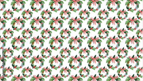 A charming and festive watercolor painting of a traditional Christmas wreath, featuring natural elements like pinecones and red berries for a rustic holiday design.