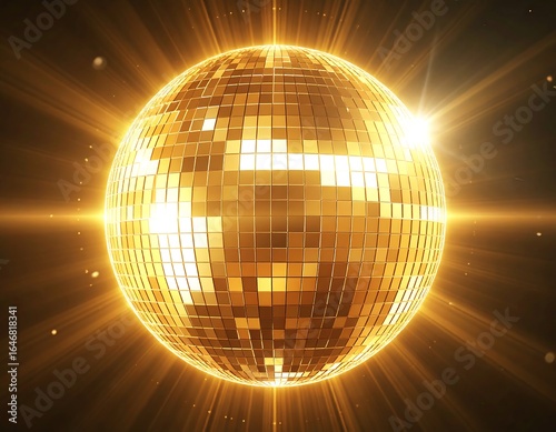 Golden disco ball with light rays