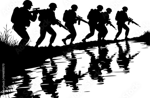 : Military Soldier Silhouette Vector – Tactical Team Combat Illustration