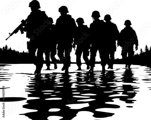 : Military Soldier Silhouette Vector – Tactical Team Combat Illustration