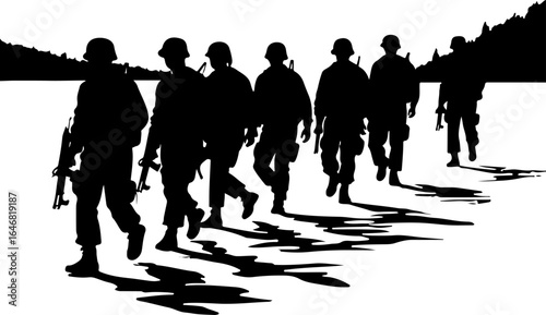 : Military Soldier Silhouette Vector – Tactical Team Combat Illustration