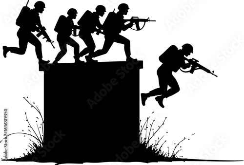 : Military Soldier Silhouette Vector – Tactical Team Combat Illustration