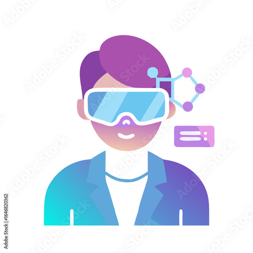 Man wearing virtual reality headset for augmented reality isolated on white background
