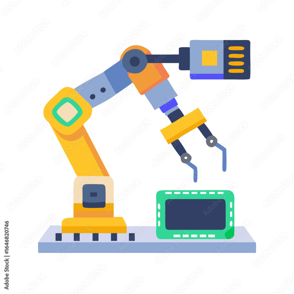 Fototapeta premium Robotic arm assembling electronic component isolated on white background