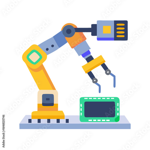 Robotic arm assembling electronic component isolated on white background