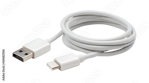 White USB-C cable coiled neatly for charging devices