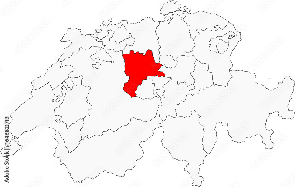 Fototapeta premium Map of Switzerland highlighting the canton of Lucerne (luzern). Ideal for projects on its famous lake, alpine landscapes, and historical landmarks