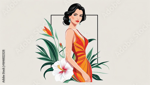 High-resolution vector illustration white background woman. Ai Generate