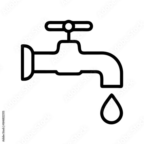 Outline of a dripping tap with a single drop of water  
