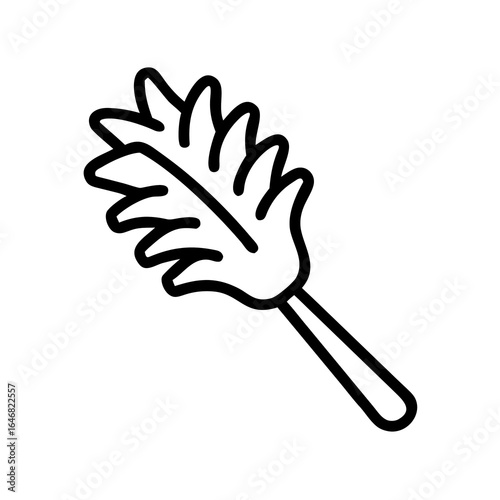 Feather duster with leaf design in black line art style  