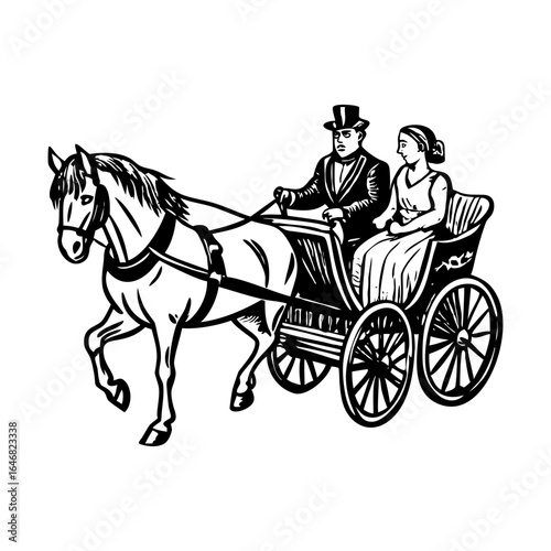 An illustration of horse carriage designed vintage style