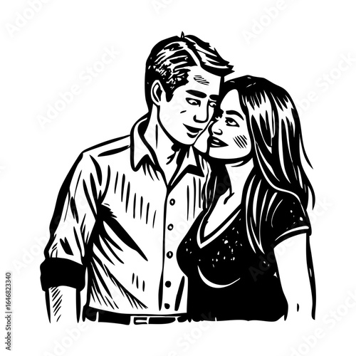 A vintage style illustration denoting couple posing affectionately