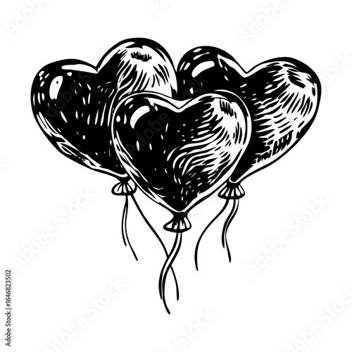 Vintage style illustration showing heart balloons floating upward