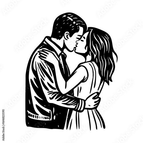 An illustration of kissing couple in vintage style