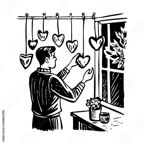 An illustration of heart garland in vintage style