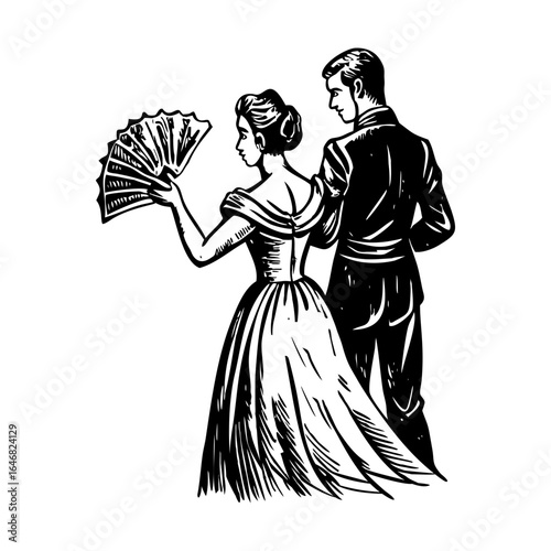 An illustration of cute couple designed vintage style