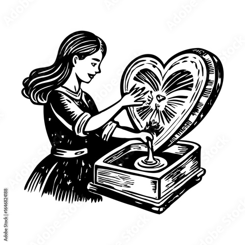 A vintage style illustration showing romantic music 