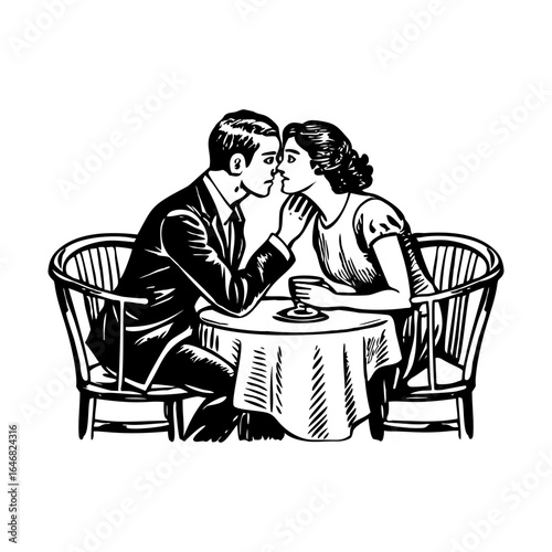 An illustration of romantic dinner date in vintage style