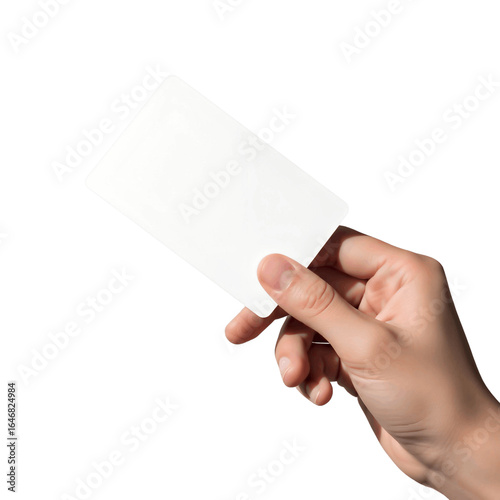 Hand Holding Blank White Card Against a Minimalist Gray Background
