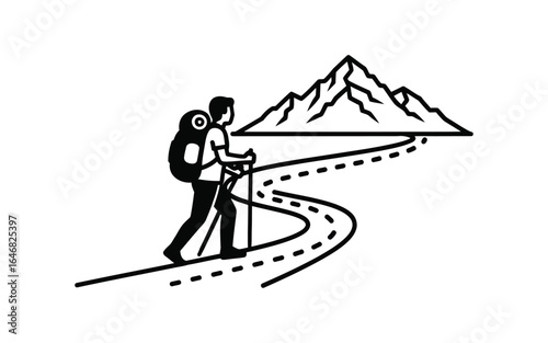 Hiking in the mountains icon isolated on white background representing outdoor adventure, travel, and exploration in nature