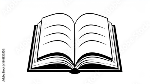 A flat vector icon showing the silhouette of an open book. A minimal, solid black graphic for concepts like education, reading, and learning.