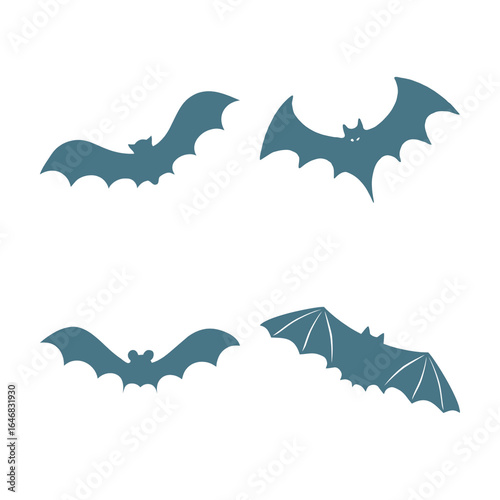 Vector art of four bat silhouettes in various flying poses, isolated on white background