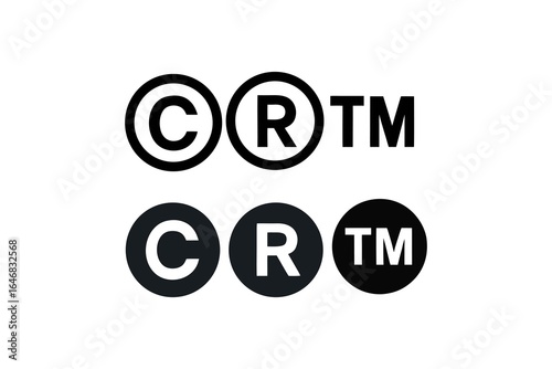Copyright Registered Trademark Symbols in Black and White for Legal Protection and Intellectual Property on White Background Illustration