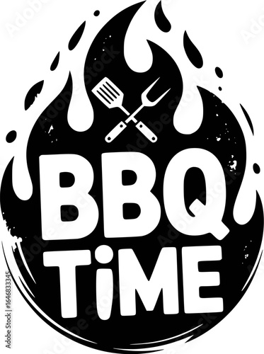 Barbecue time with grill tools and flames spatula fork
