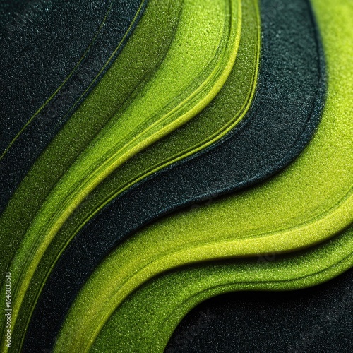 Abstract layered curves of dark green and olive green