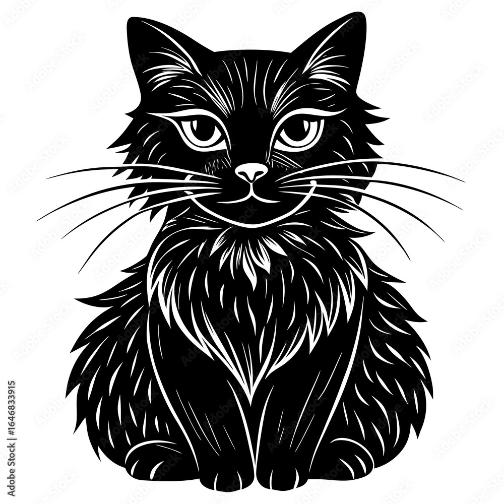Obraz premium Charming black cat silhouette illustration with a whimsical smile, perfect for pet-themed design, branding, and playful creative projects