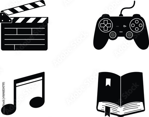 Minimalist Line Art of Entertainment and Learning Related Objects Icon