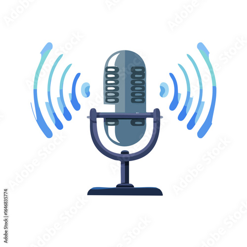 Gray microphone on black on transparent background