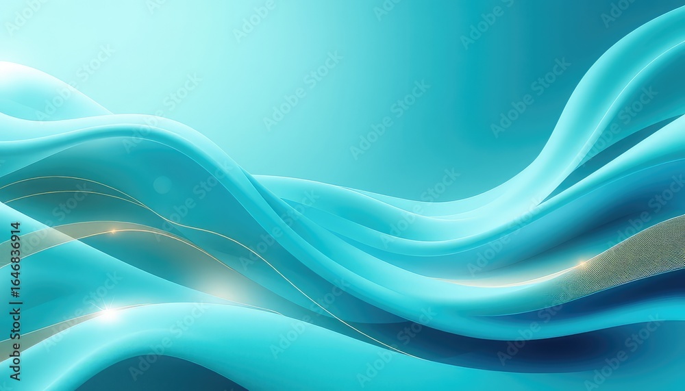 Fototapeta premium Turquoise abstract background with flowing waves and golden accents, presenting a serene and elegant visual for design and presentations