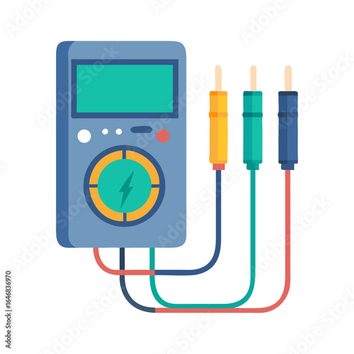 Digital multimeter with probes for electrical testing isolated on white background