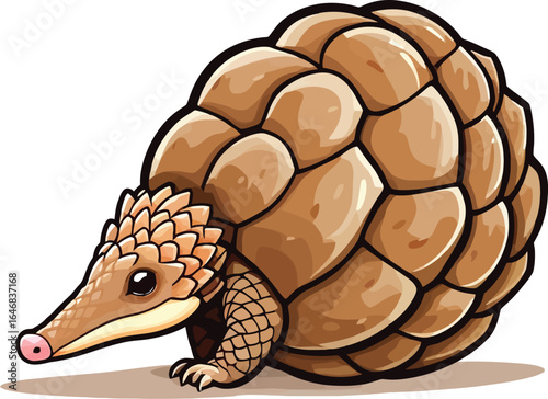Cartoon Style Pangolin Illustration Adorable Scaly Anteater For Educational Materials Childrens Books And Conservation Awareness Campaigns Featuring Detailed Scales And A Whimsical Design