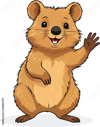 Friendly Quokka Cartoon Vector Illustration Cheerful Animal Greeting With A Wave Ideal For Childrens Books And Educational Materials