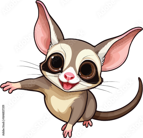 Adorable Sugar Glider Cartoon Illustration Cheerful Wildlife Mascot For Childrens Designs And Educational Resources Character Animation Friendly Fauna Animated Style