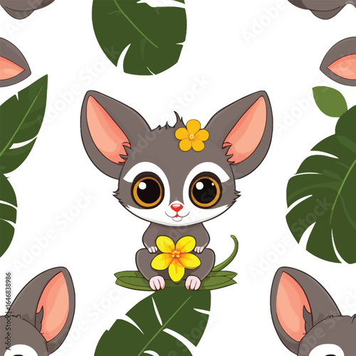 Cute Cartoon Animal Seamless Pattern Playful Wildlife Illustration For Childrens Fashion Nursery Decor And Animated Backgrounds Featuring A Darling Gray Animal With Big Eyes