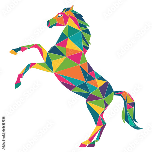 a colorful horse with its rearing up
