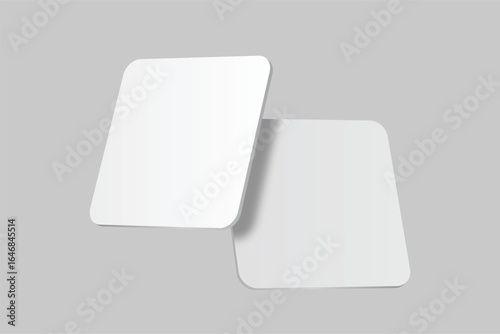 3D vector mockup of square blank beer coasters, isolated on background. Empty coaster lying for branding, pub, bar, restaurant, cafe, drinkware, bottle, can, cup holder and promotional product design
