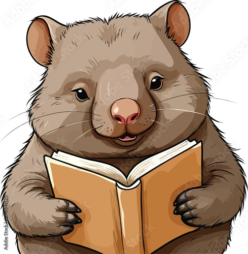 Cartoon Wombat Reading Book Charming Vector Illustration For Childrens Education Material And Animal Themed Creative Projects Promoting The Joy Of Reading And Wildlife Awareness