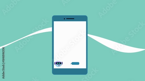 Flat illustration of an AI chatbot and user exchanging messages on a smartphone screen, representing artificial intelligence communication and virtual assistant technology.