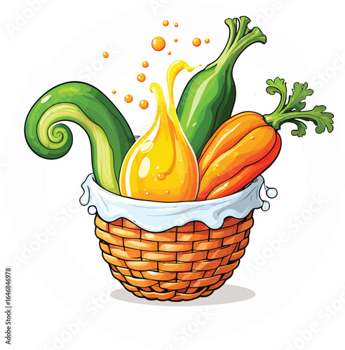 Cartoon Vegetables In Basket Colorful And Fresh Produce Vector Illustration For Healthy Eating Concepts And Childrens Education Materials