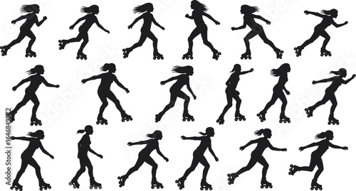 Dynamic rollerblading silhouettes in various poses, showing movement and active lifestyle, perfect for sports and fitness themes.