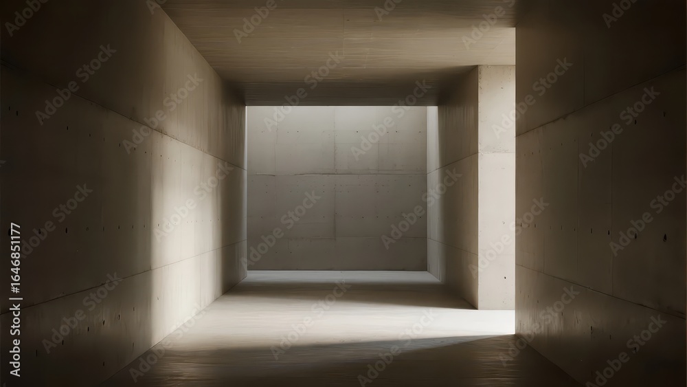 Obraz premium Minimalist concrete space with smooth floor and textured wall, clean lines and neutral tones. Serene simplicity in modern architecture.