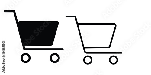 Shopping cart icon set. Filled and outline trolley symbols for e-commerce, online store, retail, supermarket, and shopping app design. Vector illustration on transparent background